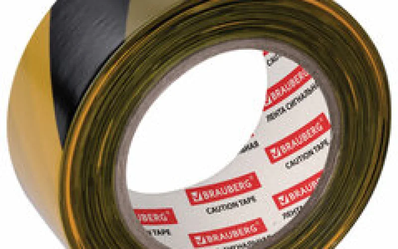 Лента сигнальная желто-черная, 50 мм х 200 м,  основа полиэтилен - Фото 1