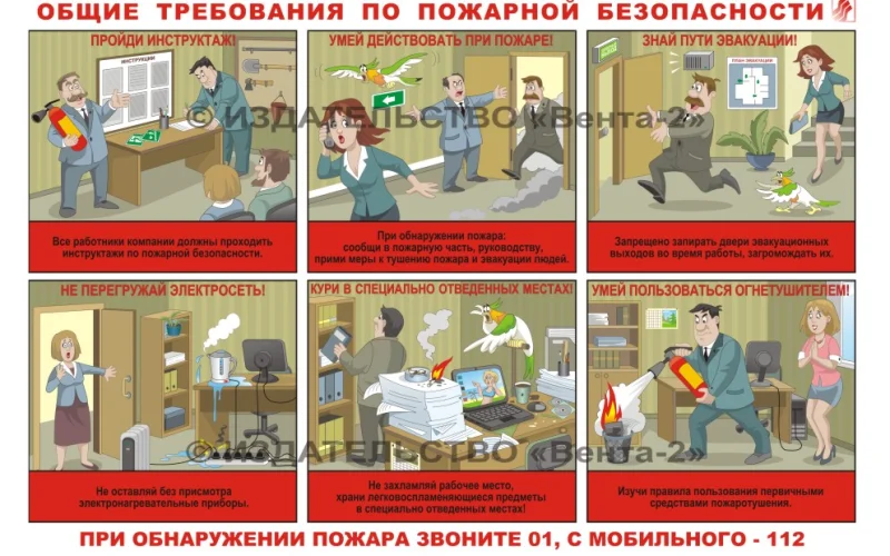 Комплект плакатов для офиса: пожарная безопасность, электробезопасность, гражданская оборона - Фото 1