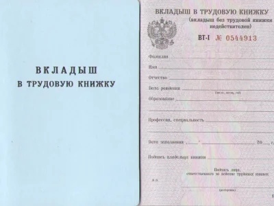 Вкладыш в трудовую книжку